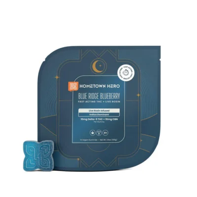 Hometown Hero Blue Ridge Blueberry - Delta 9 Live Rosin Gummies 10mg of delta-9 THC and 10mg of CBN